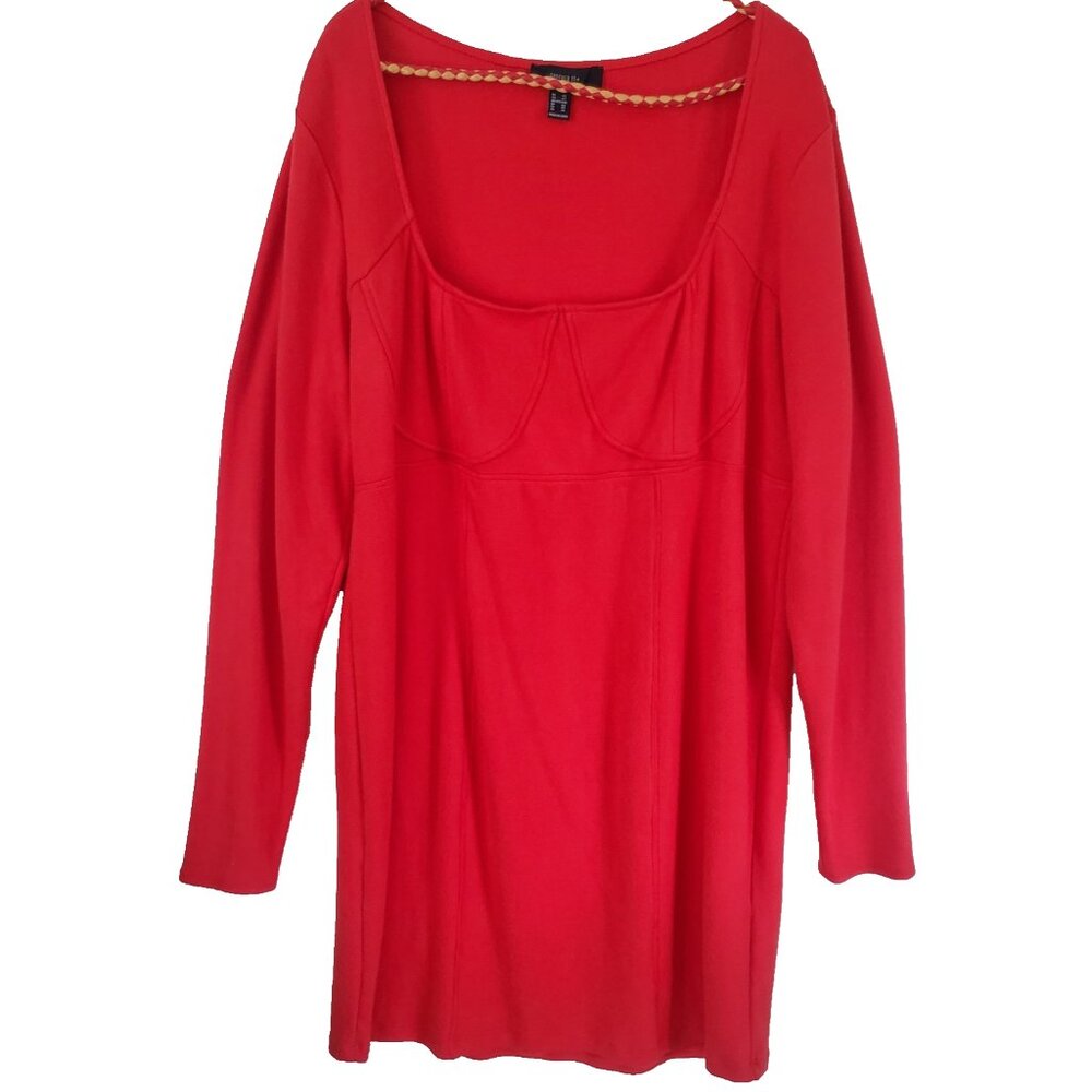 Forever 21 Babydoll Short Dress Size 4X Cherry Red Long Sleeve Milkmaid Y2K Sexy